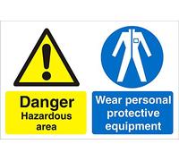 Seco Panneau autocollant en vinyle avec inscription « Danger Hazardous Area, Wear Personal Protective Equipment », 150 mm x 200 mm