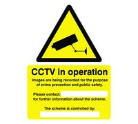 Seco Panneau d'avertissement CCTV Cameras in Constant Operation - 150 mm x 200 mm - Plastique semi-rigide de 1 mm - Jaune