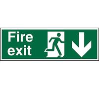 Seco Panneau de sortie de feu - Fire Exit, Man Running Right, flèche pointant vers le bas, 600 mm x 200 mm - Vinyle autocollant