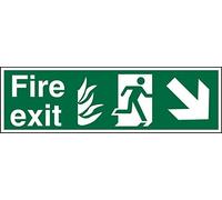 Seco Panneau de sortie d'incendie conforme au NHS - Fire Exit, Fire Exit, Man Running Right, flèche pointant vers le bas et vers la droite, 450 mm x 150 mm - Plastique semi-rigide de 1 mm