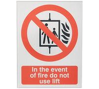 Seco Panneau « In The Event of Fire Do Not Use Lift », 150 mm x 200 mm - Effet aluminium brossé acrylique 2 mm