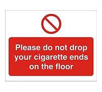 Seco Panneau « Please Do Not Drop Your Cigarette Ends On The Floor », 300 mm x 200 mm - Plastique semi-rigide de 1 mm