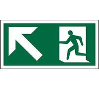 Seco Pictogramme Fire Exit - flèche pointant vers le haut et gauche et homme courant à gauche, 300 mm x 150 mm - Plastique semi-rigide de 1 mm