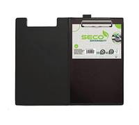 Seco Porte-bloc pliable A4 recouvert de PVC avec clip robuste - Noir