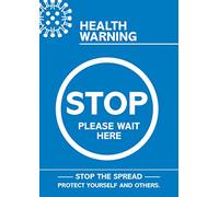 SECO Poster essentiel Coronavirus - Avertissement de santé - Stop - Please Wait Here» A4 Bleu et blanc