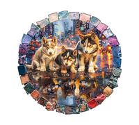 SECOGM Casse-tête en bois pour adultes - Loup gris - My Wish - Puzzle en bois de 100 pièces - Puzzle unique en forme d'animal coupé en bois - Décoration écologique pour la maison et le bureau (21,6 x