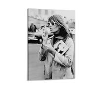 SECOLI Françoise Hardy Impression sur toile noire et blanche - Décoration murale moderne avec cadre - 50 x 75 cm