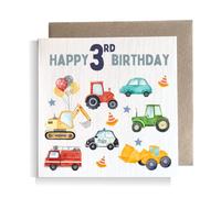 Second Ave Carte carrée pour 3e anniversaire de 3 ans Motif voiture de tracteur pour garçon ou fille