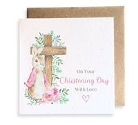 Second Ave Carte carrée pour baptême Motif lapin rose