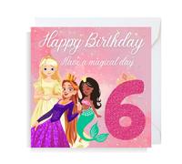 Second Ave Carte d'anniversaire carrée pour enfant Motif princesse Rose 6 ans