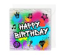 Second Ave Carte d'anniversaire carrée style graffiti pour garçon ou fille
