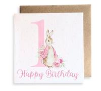 Second Ave Carte de vœux carrée pour 1er anniversaire Motif lapin rose
