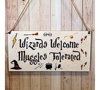 Second Ave Gift Company - Plaque rectangulaire en bois à suspendre - Inscription Welcome Muggles Tolerated - 20 cm x 10 cm