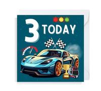 Second Ave Racing Car Carte de vœux carrée pour enfant 3ème anniversaire 3 ans