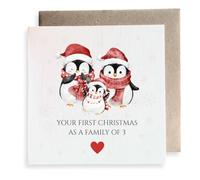 Second Ave Your First Christmas As A Family of 3 Carte de vœux carrée Motif pingouin