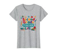 Second Grade Teacher Life - Cadeau pour éducateur élémentaire T-Shirt, Femme, Gris Chiné, XS