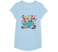 Second Grade Teacher Life - Cadeau pour éducateur élémentaire T-Shirt, Fille, Bleu Céleste, XS