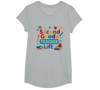 Second Grade Teacher Life - Cadeau pour éducateur élémentaire T-Shirt, Fille, Gris Chiné, XS