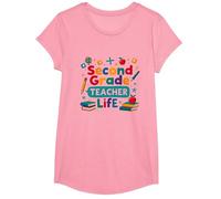 Second Grade Teacher Life - Cadeau pour éducateur élémentaire T-Shirt, Fille, Rose, XS