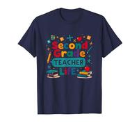 Second Grade Teacher Life - Cadeau pour éducateur élémentaire T-Shirt, Homme, Bleu Marine, L