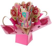 Second Nature Carte d'anniversaire pop-up pour fille Motif Happy Birthday avec fleurs et oiseaux