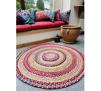 Second Nature Online Fiesta Petit tapis rond tressé à rayures épaisses et écologique en jute naturelle et matériau recyclé multicolore, diamètre 60 cm