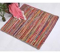 Second Nature Online Mishran Tapis tressé carré écologique moyen tissé à plat avec jute naturelle et matériau recyclé multicolore 150 cm x 150 cm
