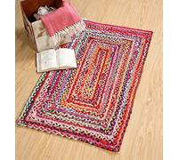 Second Nature Online Sundar Petit tapis tressé plat tissé à la main avec tissu recyclé multicolore 60 x 90 cm