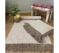 Second Nature Online Tapis à rayures en coton et jute naturels Beige crème 90 cm x 150 cm
