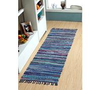 Second Nature Online - Tapis Bleu Multicolores Festif | Long | Fait À La Main et Réversible | Certifié par GoodWeave | 60 cm x 210 cm