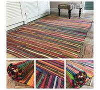 Second Nature Online Tapis en tissus recyclés tissés à plat à la main Tapis fabriqué de manière éthique en Inde Disponible en petite, moyenne et grande taille, Coton mélangé, multicolore, 60 x 200 cm