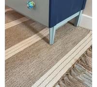 Second Nature Online Tapis Reteela Beige Sable et Blanc cassé à Rayures Triple Bloc tissé Plat avec Fil de Coton Jute 70cm x 130cm