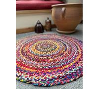Second Nature Online Tapis Sundar tressé Rond en Tissu tissé à la Main avec Tissu recyclé Multicolore 60cm Diameter