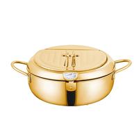 Secondliy Frying Pot, Stainless Steel Frying Pot with Thermometer and Oil Drip Drainer Rack, Japanese Style Frying Pots with Lid, Thermometer And Oil Drip Drainer Rack for Kitchen (Gold,3.2L)