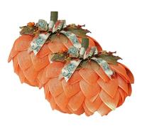 Secondlyt Couronne de citrouille faite à la main pour porte d'entrée, couronne d'automne faite à la main avec nœuds et baies, décoration d'Halloween et de Thanksgiving (2)