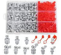 Seconero 360 Pièces Graisseur a Visser, Assortiment Graisseur M6 M8 M10, Filetage Mâle Graisseurs 45°90°180°, Nickelé Graissage Conique avec Casquette & Boîte en Plastique, pour Équipement Mécanique