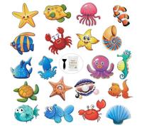 Secopad Lot de 20 autocollants antidérapants pour baignoire, motif créatures marines, avec grattoir en silicone pour sol de baignoire