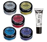 Secoueurs à paillettes fines par Moon Glitter (Paillette Lune) - 100% de paillettes cosmétique pour le visage, le corps, les ongles, les cheveux et les lèvres - 5g - Assortiment de 5 couleurs