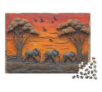 Secours Safari Africain, Puzzle 1000 pièces pour Adultes, éléphants, Savane Africaine, Art 3D, Coucher de Soleil, Premium épais Robuste Haute qualité, Stimulant Jeu Familial, Cadeau, 38x26cm/1000pcs