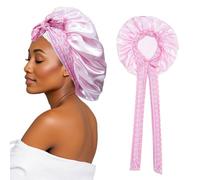 SECRET AROMA Bonnet de nuit en satin avec élastique souple pour femme, grand bonnet de nuit à large bande souple pour cheveux bouclés et tresses