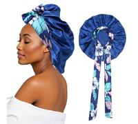 SECRET AROMA Bonnet de nuit en satin avec élastique souple pour femme, grand bonnet de nuit à large bande souple pour cheveux bouclés et tresses