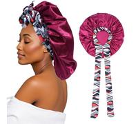 SECRET AROMA Bonnet de nuit en satin avec élastique souple pour femme, grand bonnet de nuit à large bande souple pour cheveux bouclés et tresses