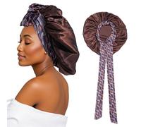 SECRET AROMA Bonnet de nuit en satin avec élastique souple pour femme, grand bonnet de nuit à large bande souple pour cheveux bouclés et tresses