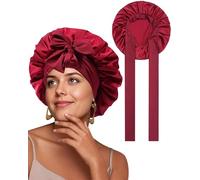 SECRET AROMA Bonnet de nuit en satin, grand bonnet avec lien à nouer, bonnet de nuit pour cheveux bouclés naturels avec lien à nouer