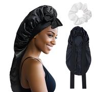 SECRET AROMA Bonnet Long en Satin et Soie pour Femme, avec Lien à Nouer, pour Cheveux tressés et bouclé