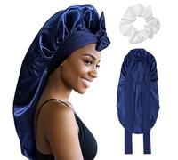 SECRET AROMA Bonnet long en satin et soie pour femme, avec lien à nouer, pour cheveux tressés et bouclés
