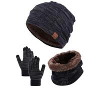 SECRET AROMA Conjunto de gorro, bufanda y guantes de invierno para niños, gorro y bufanda con forro polar, guantes de punto para pantalla táctil para niños y niñas de 4 a 10 años
