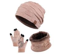 SECRET AROMA Conjunto de gorro, bufanda y guantes de invierno para niños, gorro y bufanda con forro polar, guantes de punto para pantalla táctil para niños y niñas de 4 a 10 años