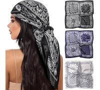 SECRET AROMA Écharpe à tête satinée carrée de 35 ”Large carrée - 3pcs Satin Hair Scharpes Bandana Scarf Headscarf pour les femmes