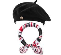 SECRET AROMA Ensemble de 3 bérets français en Laine, Chapeau, écharpe, Couronne, épingle, Accessoires de Costume pour Femme, Artiste Peintre, fête à thème française